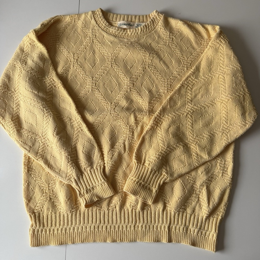 VTG St John's Bay 100%‎ Cotton Light Yellow Knit Sweater Women's Size XL